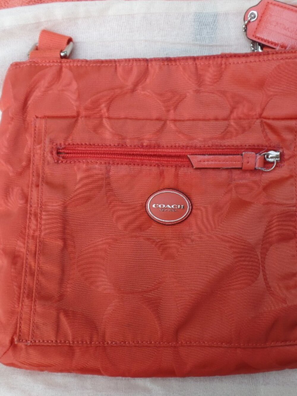 Coach Signature Getaway Nylon File Crossbody Shoulder Bag F77408 Orange Autumnal